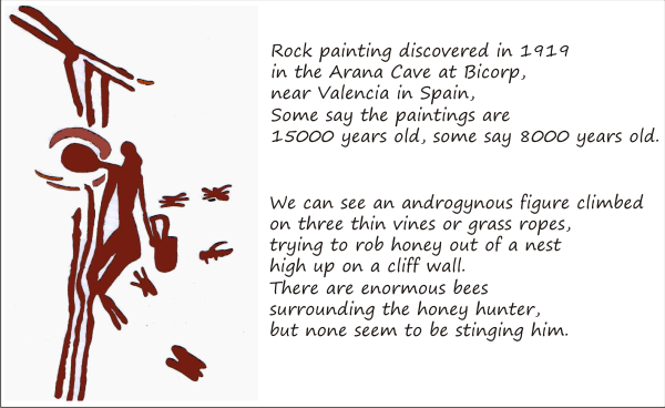honey hunter on a rock drawing discovered at Araña Caves, Valencia, Spain