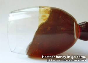 heather honey in gel form in a glass