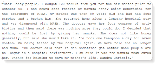 testimony on how manuka honey killed mrsa 